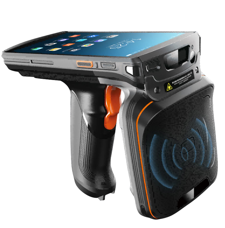 Bulk Inventory Count with RFID Handheld Reader RFID handheld reader scanning apparel items for bulk inventory count